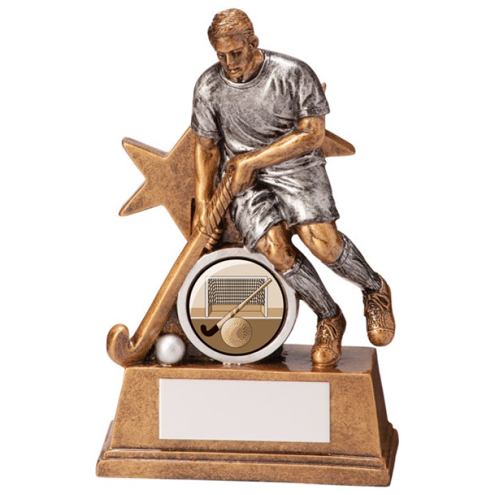 MALE HOCKEY WARRIOR STAR RESIN TROPHY - 2 SIZES - 125MM & 165MM
